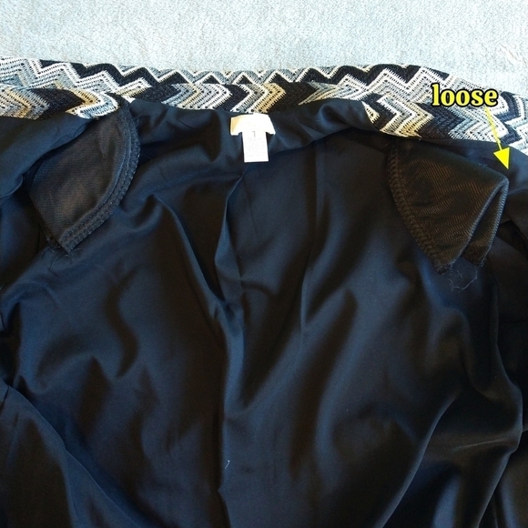 Chico's Black Chevron Zig Zag One Button Blazer Zip Pockets Mixed Media Modern - Picture 8 of 8